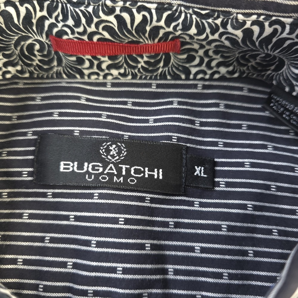 Bugatchi Shirt XL Black‎ White Vertical Striped Long Sleeve Button Up Cotton - Picture 3 of 8